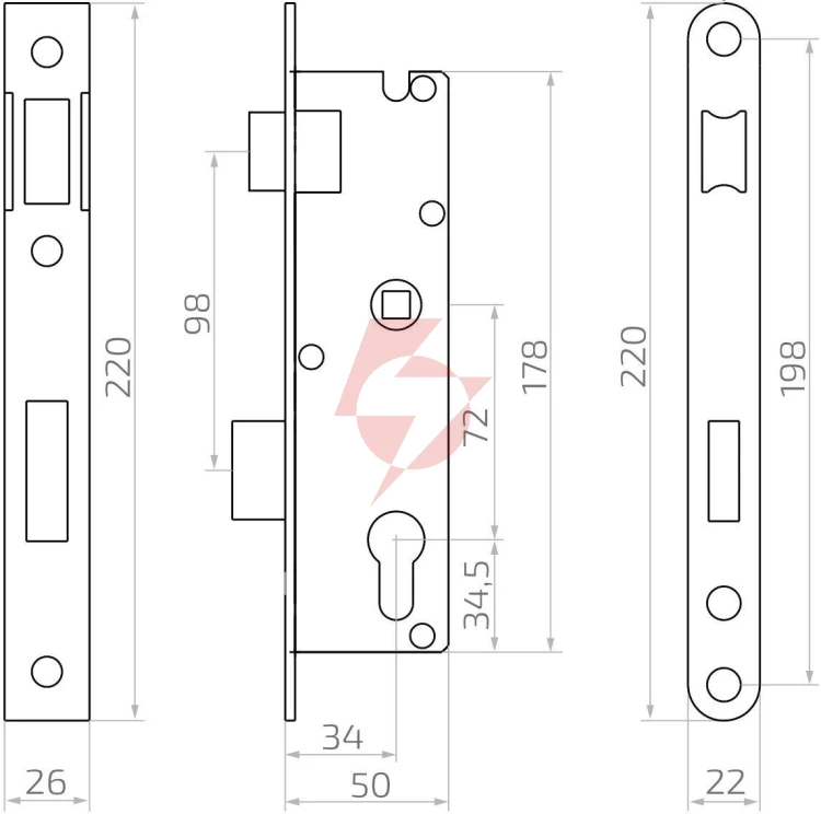 Zamek psg 63.211 l/p zapadkowo-zasuwkowy h220/72 mm – lewy/prawy