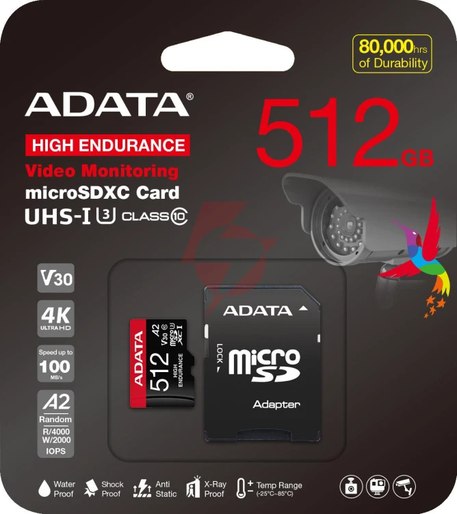Adata karta microsd high endurance 512gb uhs1 u3 v30 a2 100/85mb/s + adapter