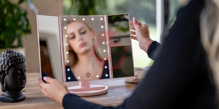 Lusterko do makijażu humanas hs-ml04 z podświetleniem led - różowy