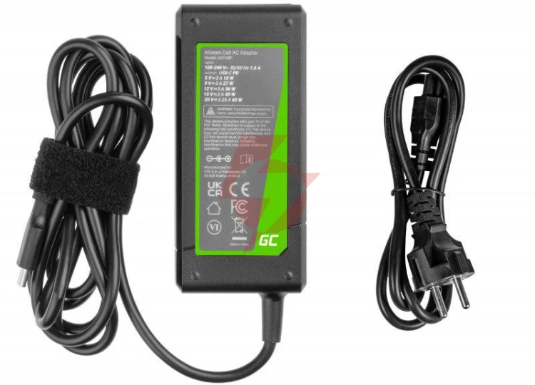 Zasilacz ładowarka do laptopa uniwersalna apple green cell pro ad134p 20v 3,25a 65w usb-c