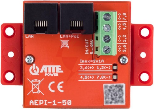Adapter poe passive 1 kanałowy 10/100/1000mbps atte aepi-1-50