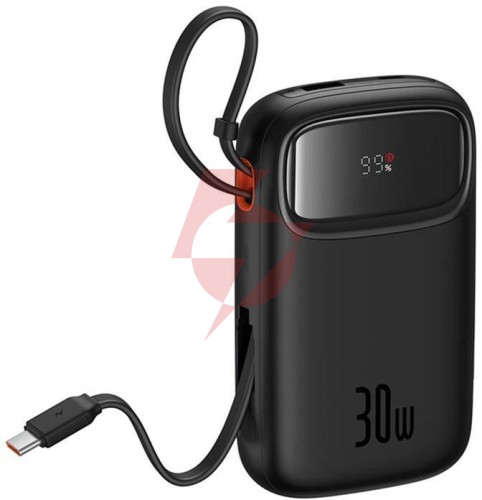 Powerbank baseus qpow 2 10000mah 30w z 2 wbudowanymi kablami usb-c - czarny