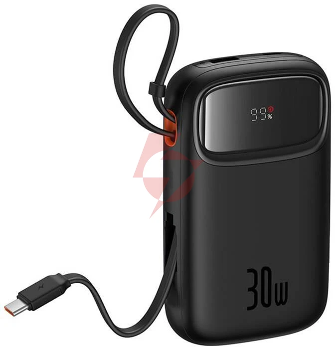 Powerbank baseus qpow 2 10000mah 30w z 2 wbudowanymi kablami usb-c - czarny