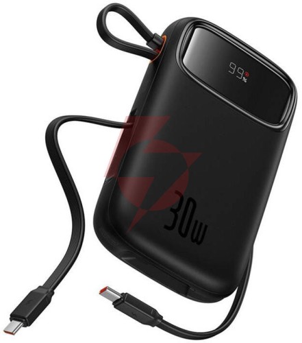 Powerbank baseus qpow 2 10000mah 30w z 2 wbudowanymi kablami usb-c - czarny