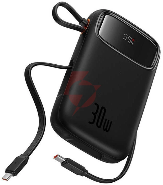 Powerbank baseus qpow 2 10000mah 30w z 2 wbudowanymi kablami usb-c - czarny