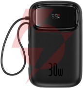Powerbank baseus qpow 2 10000mah 30w z 2 wbudowanymi kablami usb-c - czarny