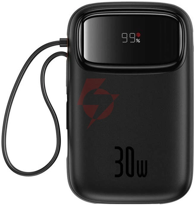 Powerbank baseus qpow 2 10000mah 30w z 2 wbudowanymi kablami usb-c - czarny