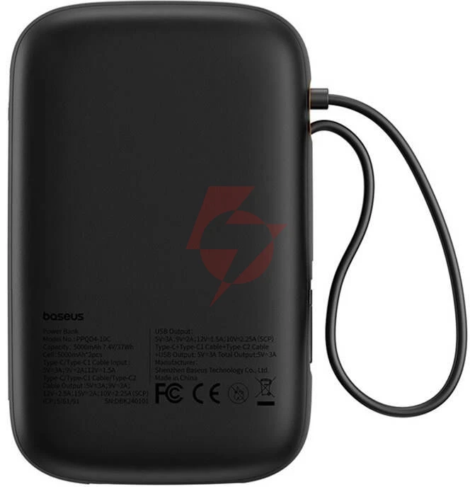 Powerbank baseus qpow 2 10000mah 30w z 2 wbudowanymi kablami usb-c - czarny