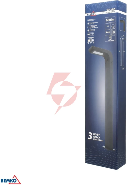 Hybrydowy słupek ogrodowy led bemko solveo 7w 600lm 3000k/4000k/6500k 80cm ip65 dark grey cz.pir
