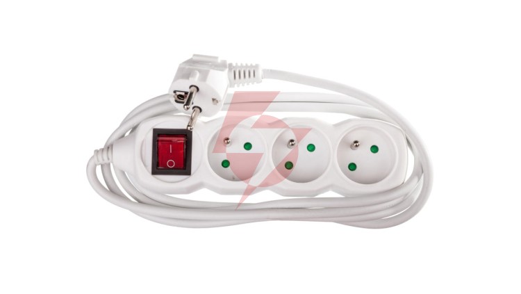 Przedłużacz z wyłącznikiem 3-gniazda z/u 2m /H05VV-F 3G1/ biały P1312