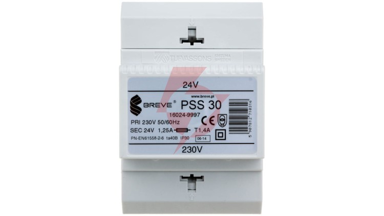 Transformator 1-fazowy modułowy bezpieczeństwa PSS 30 230/ 24V 1,25A, na szynę DIN, IP30, Ta 40, 16024-9997