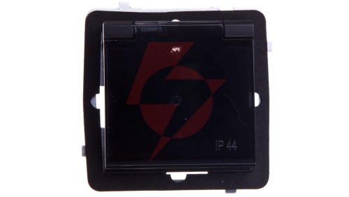 SONATA Gniazdo bryzgoszczelne z/u Schuko IP44 klapka przezroczysta czarny metalik GPH-1RS/m/33/d