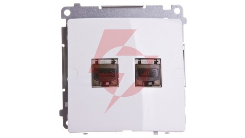 Simon Basic Gniazdo komputerowe podwójne 2xRJ45 kat.6 ekranowane z przesłoną białe BM62E.01/11