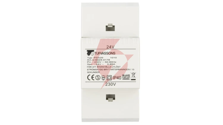 Transformator 1-fazowy modułowy bezpieczeństwa PSS 20 230/ 24V 0,85A, na szynę DIN, IP40, Ta 40, 16024-0178