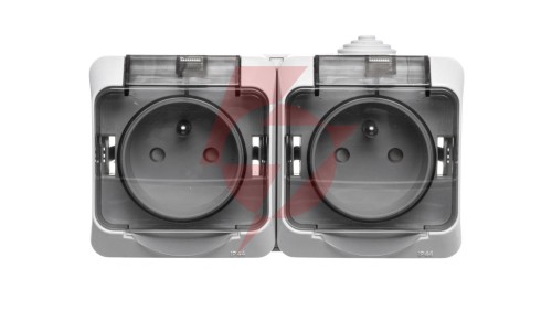 Cedar Plus Gniazdo hermetyczne podwójne z/u 16A IP44 szare WDE000624