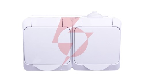 Cedar Plus Gniazdo hermetyczne podwójne z/u z klapką i przesłonami 16A IP44 białe WDE000522