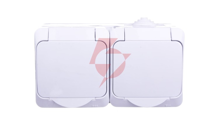 Cedar Plus Gniazdo hermetyczne podwójne z/u z klapką i przesłonami 16A IP44 białe WDE000522