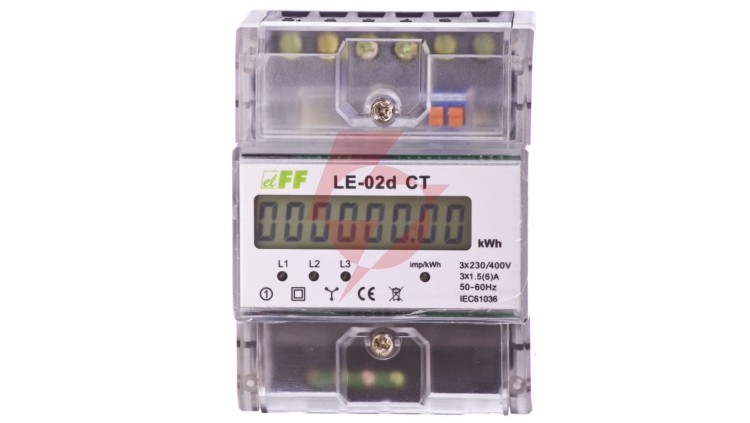 Licznik energii elektrycznej 3-fazowy 5A 230/400V do współpracy z przekładnikiem (programowalny) 20-6000/5A LCD LE-02D-CT