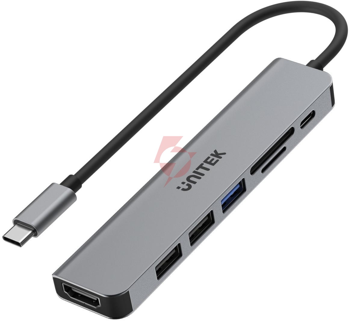 Hub usb unitek usb-c aluminium 7w1